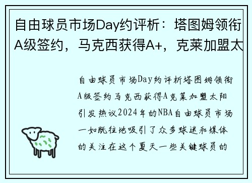 自由球员市场Day约评析：塔图姆领衔A级签约，马克西获得A+，克莱加盟太阳引发热议